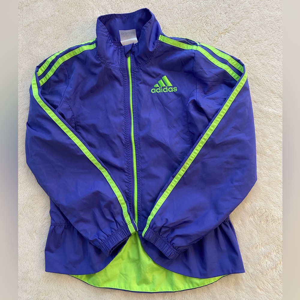 Adidas Blue and Green Track Jacket Girl Size 6